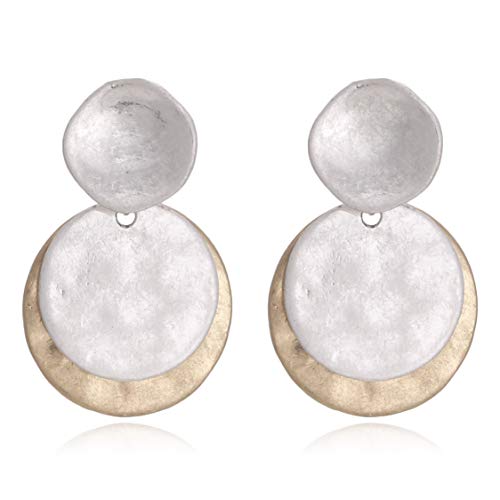 BONALUNA Womens Vintage Double Layered Two Tone Dangle Drop Basic Earrings Silver