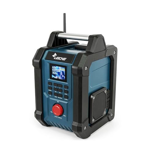 Radios de Chantier – Radio numérique et Robuste avec Dab+, FM, Bluetooth, AUX, Batterie 4000 mAh, 2 Haut-parleurs de 15 W et écran LCD de 2,4 Pouces