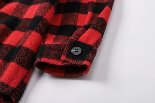 Image of SANGTREE Women and Girls Oversized Flannel Plaid Shirt Mid-Length Casual Button Down Shirt with Pockets