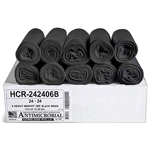 Image of Aluf Plastics 10 Gal Black Trash Bags, 6 Micron (EQ.), 24 inch x 24 inch (1000 Pk)