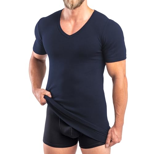 HERMKO 488710 Extralanges Herren Kurzarm Shirt +6 cm V-Neck mit Bund als Abschluss aus 100% Bio-Baumwolle, Größe:D 8 = EU XXL, Farbe:Marine