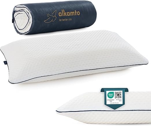 alkamto Memory Foam Pillow 27.5X 18 in Ergonomic Neck Support Pillow  Oeko-Tex Certified  Breathable & Thermoregulating Cover  Ideal for Back & Side