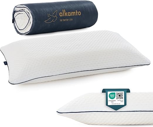 alkamto Memory Foam Pillow 27 5X 18 in Ergonomic Neck Support Pillow Oeko-Tex Certified Breathable Thermoregulating Cover Ideal