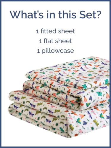 Image of Kids Twin Size Bug Bed Sheets - 3 Piece Kids Bug Sheet Set - Garden Insect Bedding - Ultra-Soft, Cute & Cozy - Breathable & Machine Washable - Butterfly Buggy Bed Set for Boys, Girls, Teens & Toddlers