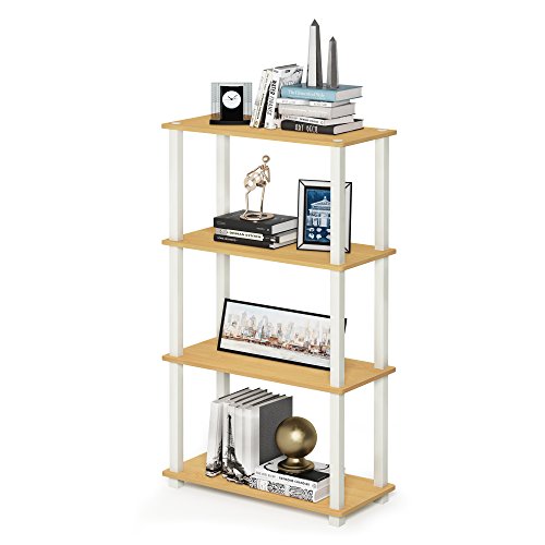 Image of Furinno TURN-S-TUBE Storage Shelves, 4-Tier Book Shelf, Corner Shelf, Toolless Open Shelves, for Organization and Storage, Living Room, Garage, Home Office, Beech