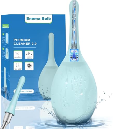 Image of Enema Douche Anti Back-Flow, Douche Connected to Shower Hole,Enema Bulb with 7 Spouts, Reusable Portable Enima Cleaner kit for Men Women (Blue)
