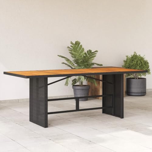 ShGaxin Mesa de jardín Superficie de Madera ratán PE Negro 190x80x74 cm, Mesa Jardin Exterior, Mesa Terraza, Mesa Exterior, Mesa Balcon, Mesas Terraza Y Jardín, Mesa Auxiliar Jardin - 365309