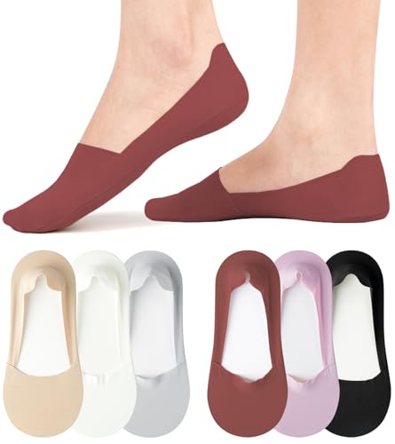 Image of floconssy No Show Socks Womens Nylon Non Slip Low Cut Invisible Liner Footies Thin Silk Socks for Flats Loafers 6 Pairs