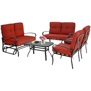 Alternative view of Patiomore 5 Pcs (6 Seats) Outdoor Patio Furniture Conversation Sets, Glider, Loveseat and Coffee Table, 2 Lounge Chairs with Cushions (Red)