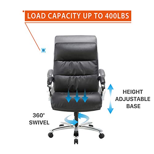 Clatina Ergonomic Big And Tall Executive Office Chair With Bonded Leather 400Lbs High Capacity Swivel Adjustable Height Thick Padding Headrest And Armrest For Home Office Black #TOP2