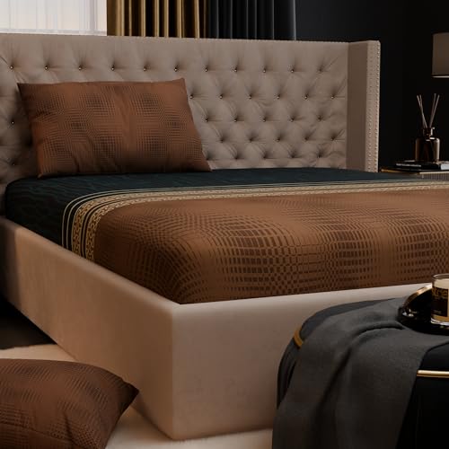 Image of Stoa Paris 100% Bamboo Cotton King Size Fitted Bedsheet with 2 Pillow Covers, 200TC Bedding Set, Breathable, All-Season Comfort, Home Decor, Imperial Grandeur - Amazonite Splendour(182cmx198cm+30cm)
