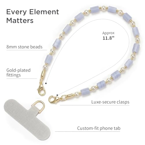 Image of POSADINA Natural Stone Phone Charm, Beaded Healing Phone Wrist Strap, Handmade Cellphone Chain Lanyard with Tether Tab