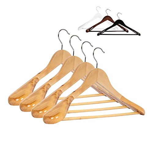 RSR Hangers 10 x Anzugbügel Jackenbügel Kleiderbügel Holz Natur | Sakkobügel | 44,5 cm | 360° drehbarer Haken | extra breite Schultern Cover