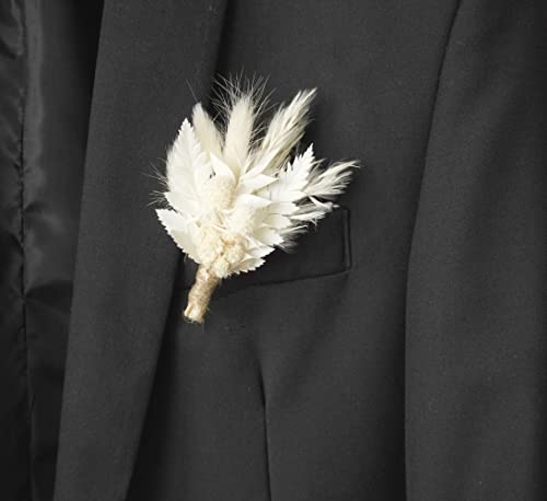 White Dried Flowers Boho Pampas Dried Boutonniere miniatura 1