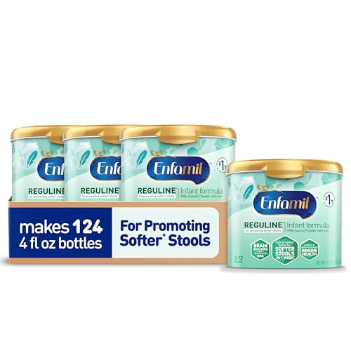Image of Enfamil Reguline Baby Formula, Designed for Soft, Comfortable Stools, with Omega-3 DHA & Probiotics for Immune Support, Reusable Powder Tub, 19.5 Ounce (Pack of 4)