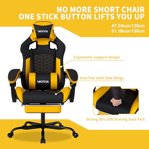 Image of Gaming Chair with Massage,Ergonomic PC Gaming Chair with Footrest Comfortable Headrest and Lumbar Support,High Back Game Chair PVC Leather,300LBS (BlackYellow)