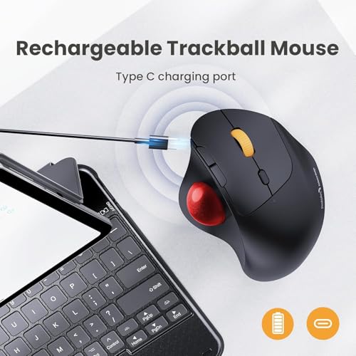 Image of ProtoArc Wireless Trackball Mouse, EM04 Ergonomic Bluetooth Rollerball Mouse Rechargeable Computer Laptop Mouse, 3 Device Connection, Compatible with PC, iPad, Mac, Windows-Cherry Ball