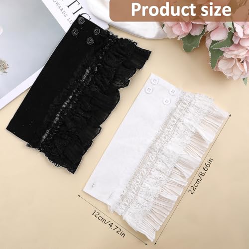 2 Pairs Floral Layered Cuff, Lace Wrist Cuffs Hand Sleeves Detachable, False Sleeves Wrist Cuffs, Lace Elastic Bracelet Wrist Cuff, Fake Sleeves Black White Lace Jabot Cuffs Costume Accessory3