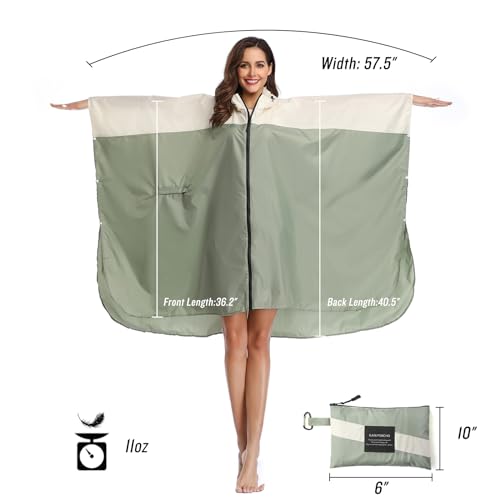 SaphiRose Light Green-White Unisex Hooded Rain Poncho - Your Ultimate Waterproof Companion - Image 6