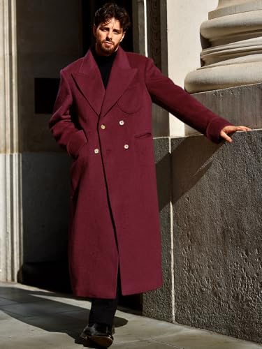 Runcati Mens Wool Blend Pea Coat Notched Collar Double Breasted Long Jacket Trench Coats Classic Winter Overcoat3