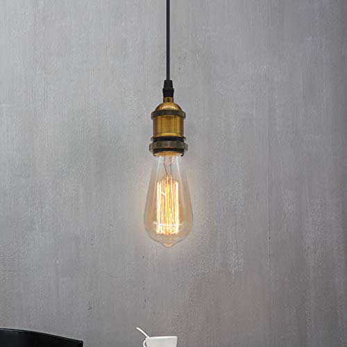 Or E27 Vintage Suspension Lampe De Table À Manger Rétro Salle À Manger Lampe Suspendue Hauteur Réglable Simple Chambre Table De Chevet Chambre d'enfant Lustre Étude Hôtel Loft Bureau Plafonnier Ø5cm Cover
