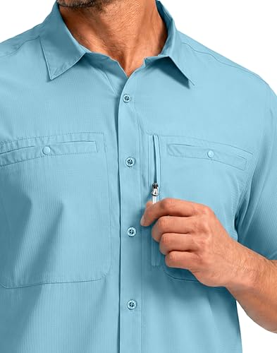 Image of G Gradual Men's Fishing Shirts with Zipper Pockets UPF 50+ Lightweight Cool Short Sleeve Button Down Shirts for Men Hiking