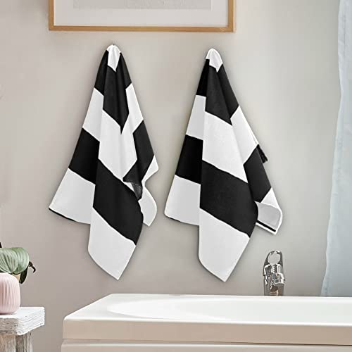 Black White Stripe Face Towel Set Of 2, Hand Towel Dish Towels Beach Towels Bath Kitchen Decor Set, 30X15 #TOP3