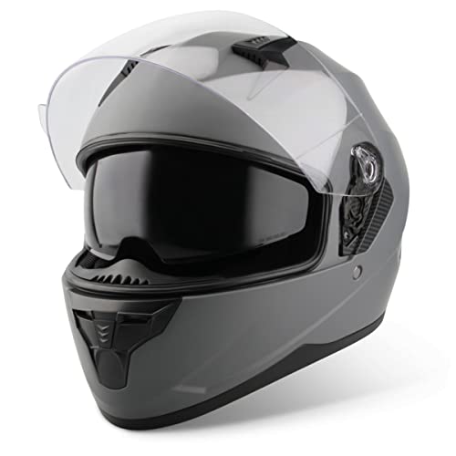VINZ Kennet Integralhelm mit Sonnenblende | Motorrad Helm Vollvisierhelm Mopedhelm ECE 22.06 | Motorradhelm Full-Face Helme | für Damen & Herren | In Gr. XS-XXL - Titanium
