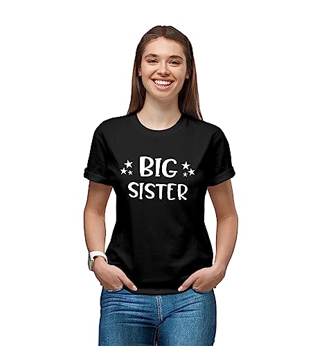 Image of Hangout Hub Women's Cotton Printed Regular Fit T-Shirts | Big Sister printed | Half Sleeves | Round Neck | Set of 1