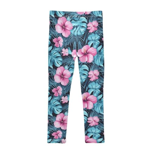 Pink Hibiscus Palm Leaf Girls Casual Leggings for Kids Printed Long Pant Bottoms Stretch and Soft2