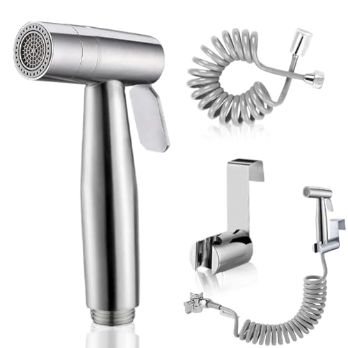 EUSBWA Douchette à main pour bidet en acier inoxydable avec double mode Jet/Stream, kit de pulvérisation de couches en tissu pour bébé avec distributeur de robinet et tuyau à ressort, support mural