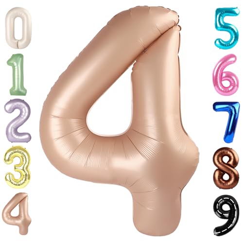 40 Inch Large Numbers Balloon, 4 Light Brown Ballon for 4th 14 40 44 Birthday Party, Balloon 4 Number for Graduations Wedding Supplies