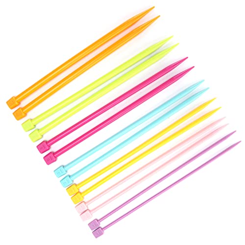 Alomejor Juego de agujas de tejer multicolores, ergonómicas, portátiles, de plástico, para entusiastas, 14 piezas para principiantes y tejedores experimentados, variedad de tamaños de 25 cm