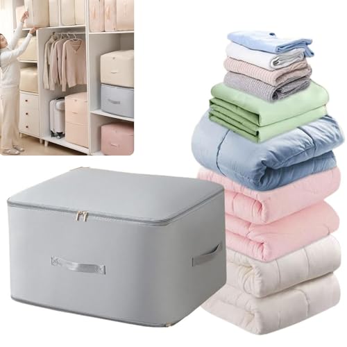 Space Saving Hanging Garment Bag with Self Compression Zipper, Ultra Space Saving Self Compression Organizer with Clothes Hanger, Down Coat Compression Dust Cover for Closet Storage (Gray-B, Large)