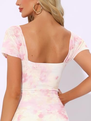 Image of Allegra K Midi Ruched Dress for Women's Cocktail Bodycon Square Neck Printed Dresses