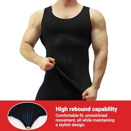 Mens Slimming Body Shaper Vest, Gynecomastia Compression Shirts, Tummy Control Undershirts Black4