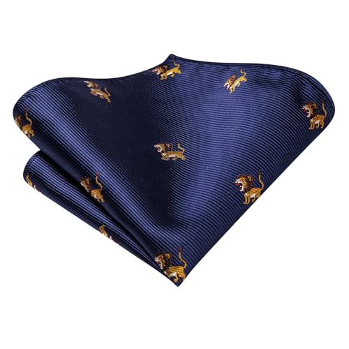 Image of Hi-Tie Men's Blue Lion Tie Set Woven Silk Jacquard Animal Necktie Pocket Square Cuff-links Sets Wedding Business Holiday