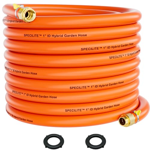 SPECILITE 1 Garden Water Hose 50ft 3X Faster Flow & Time Saving Kinkless Commercial Hybrid Rubber Hoses Heavy Duty with 3/4 Brass Fittings for Pool Draining Irrigation Agriculture