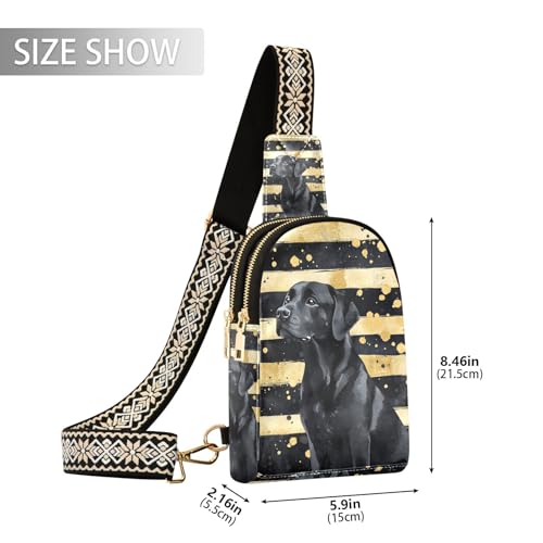 KLL Trendy Black Dog Black and Gold Striped crossbody sling bag lightweight sling backpack for women for hiking2