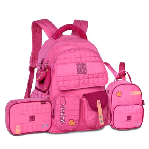 Kit Escolar Mochila Lancheira e Estojo Box Feminino Pelúcia Rebecca Bonbon (Rosa)