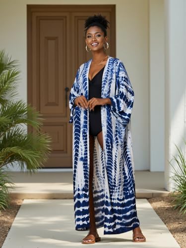 Image of Women's Kimono Cover Up Long Beach Dress Swimsuit Cover Ups Colorful Cardigan Lightweight Robe for Swimwear