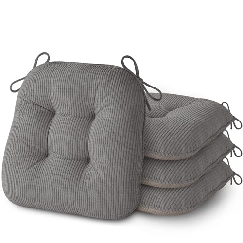 Image of AddGrace Chair Cushions for Dining Chairs Set of 4 Non-Slip Kitchen Seat Cushions with Ties Tufted Thick Seat Pads for Indoor Kitchen Dining Furniture 17 inchx16 inchx3 inch Grey