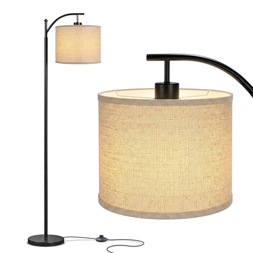 Brightech Montage LED Floor Lamp – Modern Floor Light for Living Rooms & Office, with Arc Hanging Shade – Standing Lamp for Bedroom Reading, Mid-Century Pole Lamp for Farmhouse Style - Black