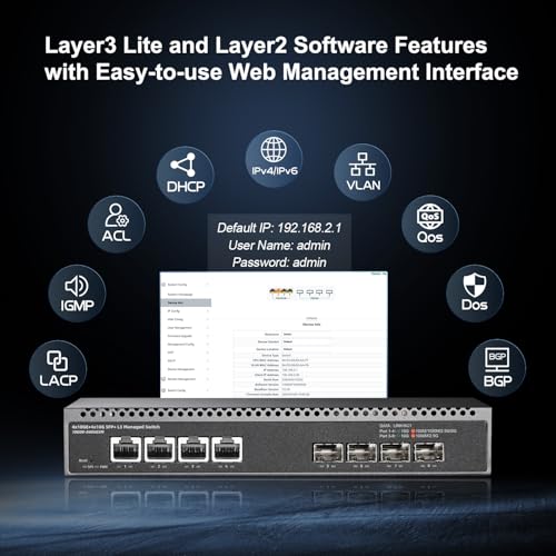 Image of 8 Port 10 Gigabit Managed Switch, 4x10G RJ45 Ethernet, 4x10G SFP+, 160Gbps Bandwidth, L3 Web Managed, Metal Small Binardat Network Switch