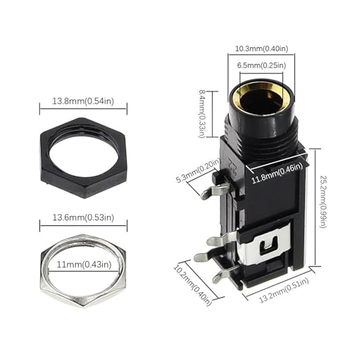 Conector de micrófono de 6,35 mm estéreo doble canal con tuerca plateada pack de 5 unidades 6