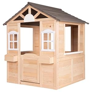 ONVAYA® Kinderspielhaus aus Holz ǀ mit Tür und Fenster ǀ Spielhaus aus Echtholz ǀ für DIY-Streichprojekte ǀ einfacher Aufbau ǀ Gartenhaus für Kinder