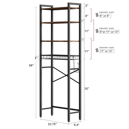 Over-The-Toilet Storage Rack, 4-Tier Bathroom Organizer Shelf Over Toilet with Adjustable Shelf and Basket, Freestanding Space Saver Bathroom Shelves Above Toilet for Room(Vintage Brown) - Image 6