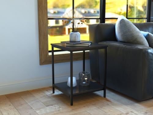 Amazon Basics - End Table with Bottom Shelf Living Room Side Table Steel Frame Wooden Black