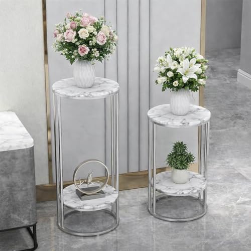 Image of Plant Stand Indoor Outdoor Metal, 2-Tier Modern Plant Shelf, Corner Flower Pot Holder, Plant Stand Table for Living Room Balcony Patio Garden Entryway Set Of 2 (Silver & White)