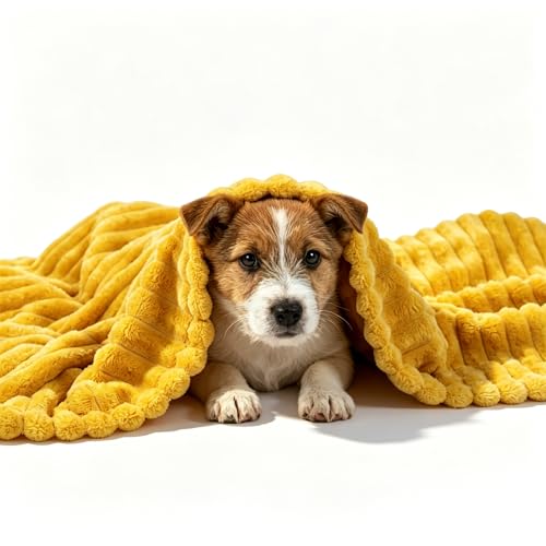 Dog Emotional Support Blanket Yellow Soft Faux Rabbit Fur Polyester Material Security Calming Comfortable Design for Pets Indoor Sofa Kennel Pet Anxiety Relief (Yellow 70 * 100cm)